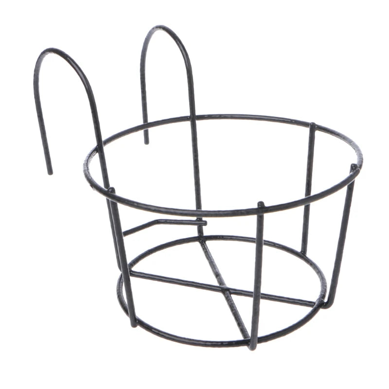 Balcony Round Flower Pot Basket Iron Railing Fence Hanging Potted Plant Rack Planter Stand Holder Garden Decoration