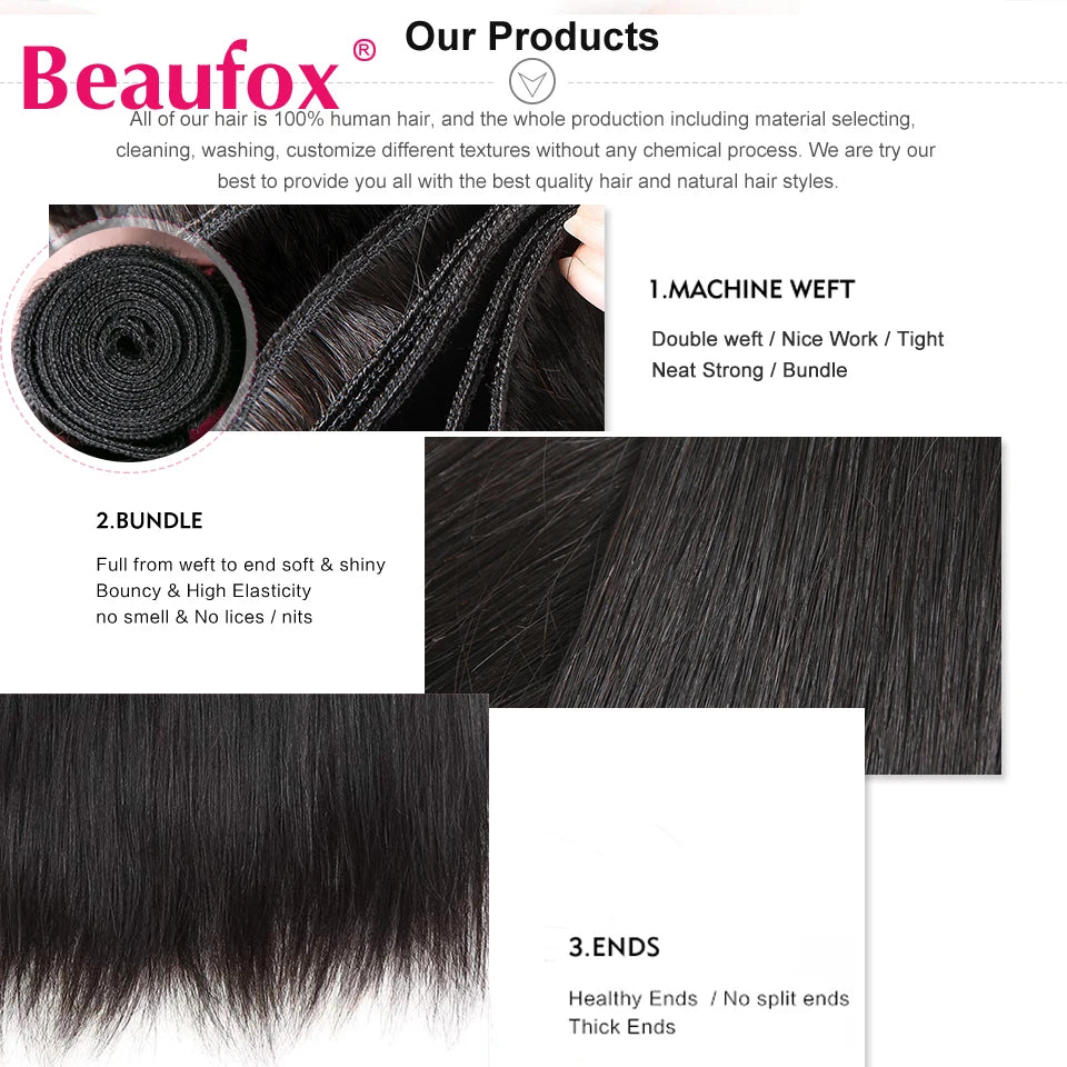 Beaufox Peruvian Hair Bundles Straight Human Hair Weave Bundles