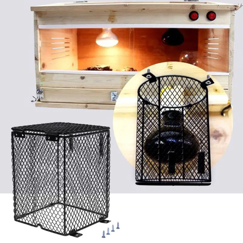 Rectangular/Round Reptile Heater Guard Heating Bulb Lamp Enclosure Cage Protector Metal Mesh Lamp Cover