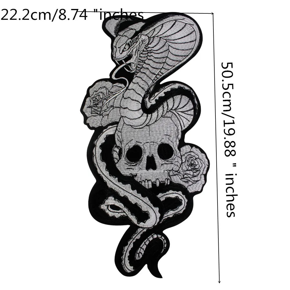 Large Skull Snake flower Biker Patches Iron on Embroidery Back Applique Jackets DIY Motorcycle Patch for Clothing Punk  Badge