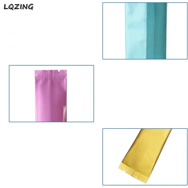 50pcs Recyclable Packing Bag Colors Heat Sealing Open Top Aluminum Foil Vacuum Package Pouches Coffee/Tea/Powder Flat Mylar Bag