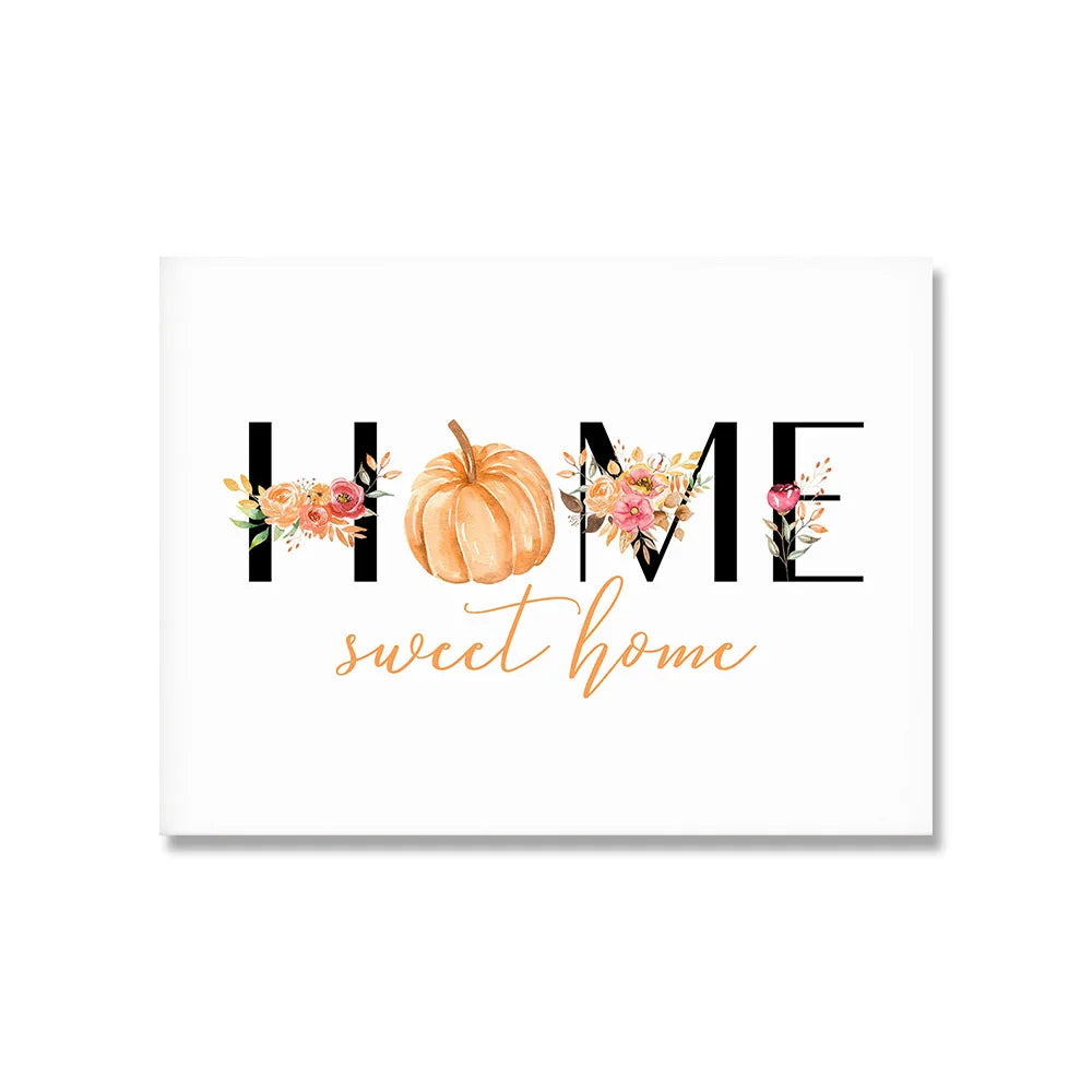Hello Fall Autumn Quote Wall Pictures Children Cartoon Art Poster and Print Flower Wreath Pumpkin Canvas Painting Home Decor