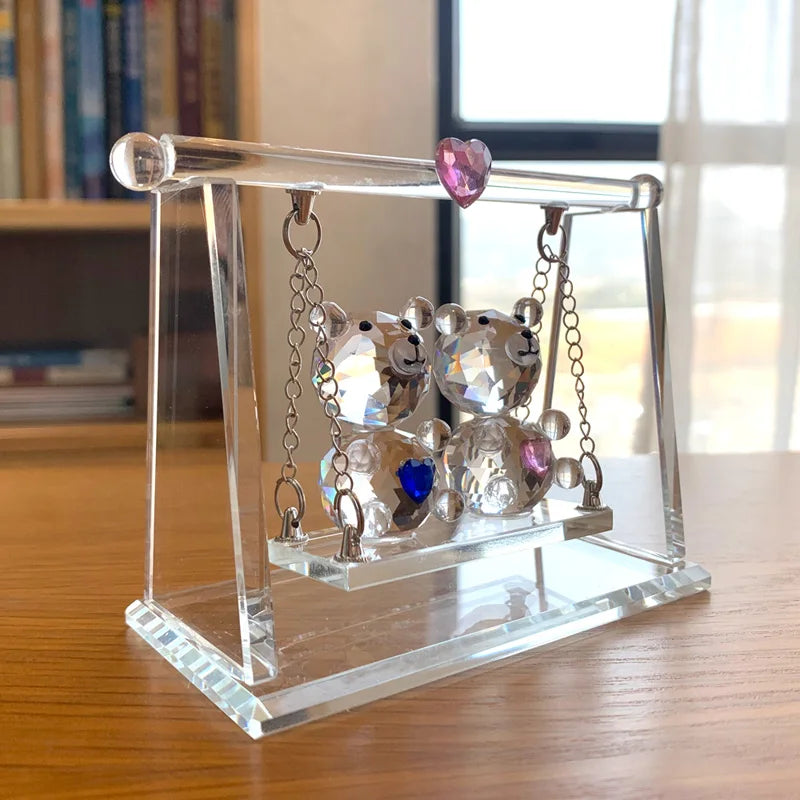 Crystal Couple Bear Figurine Glass Animal Bear Car Ornament Decor Home Table Decor Valentine's Day Gifts For Lovers