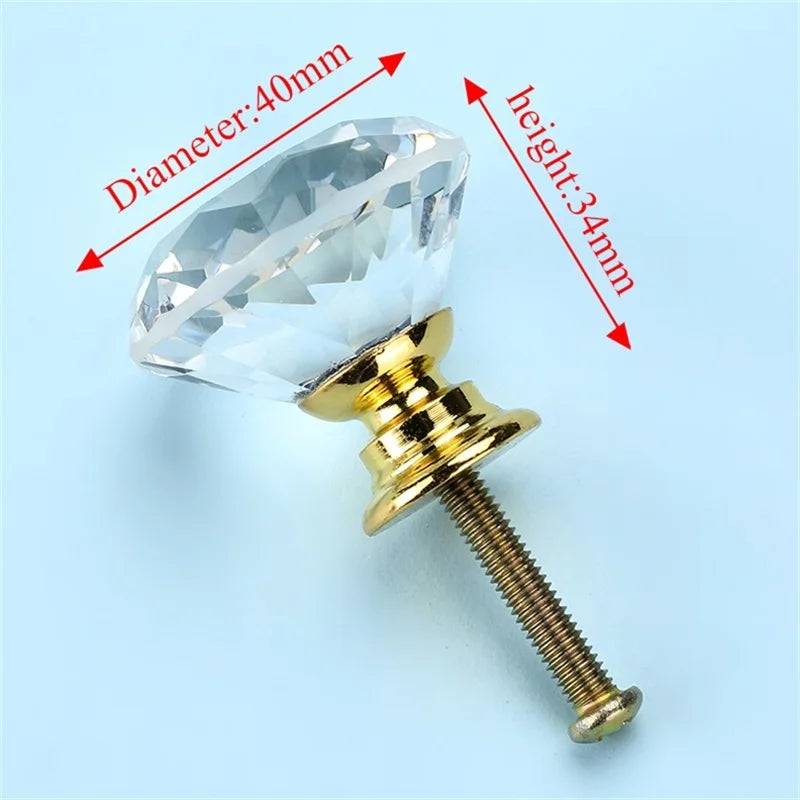 NAIERDI 20mm 30mm Diamond Crystal Glass Knobs Cupboard Pulls Drawer Knobs Kitchen Cabinet Handles Modern Style Furniture Pulls
