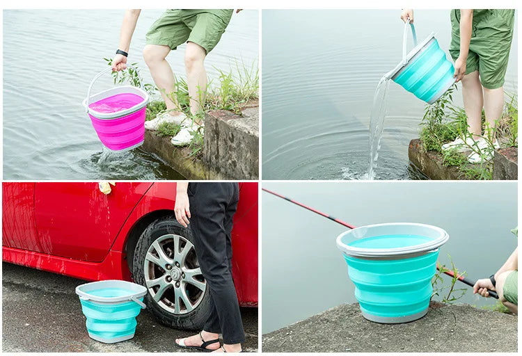 Silicone Bucket Fishing Folding Square Bucket Car Wash Outdoor Fishing Supplies Bathroom Kitchen Camp Bucket 5L/10L