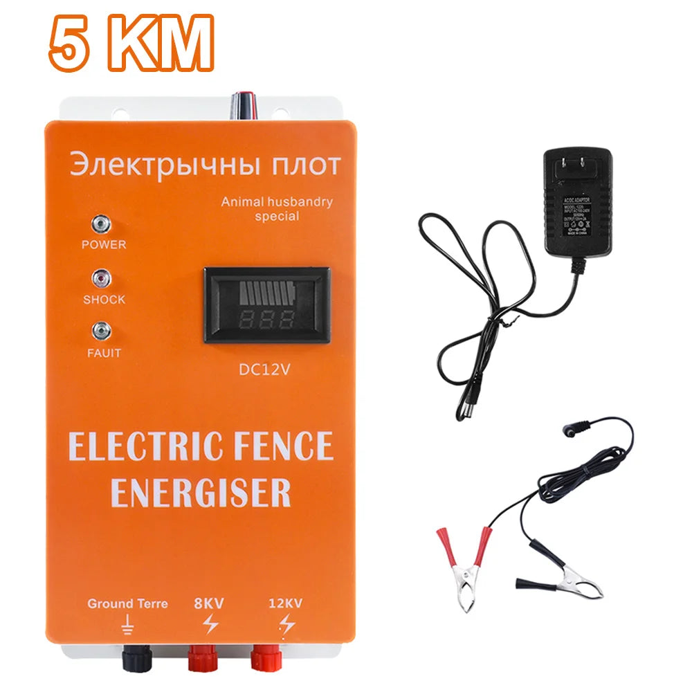 5/10/20/30/40KM Electric Fence Energizer with 5pcs Insulator High-voltage Pulse Output Controller Farm Fence Shepherd Alert Tool