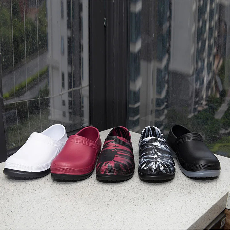 High Quality EVA Chef Shoes Non-slip Waterproof Oil-Proof Kitchen Cook Flat Working Shoes Hotel Restaurant Clogs Men Multicolor
