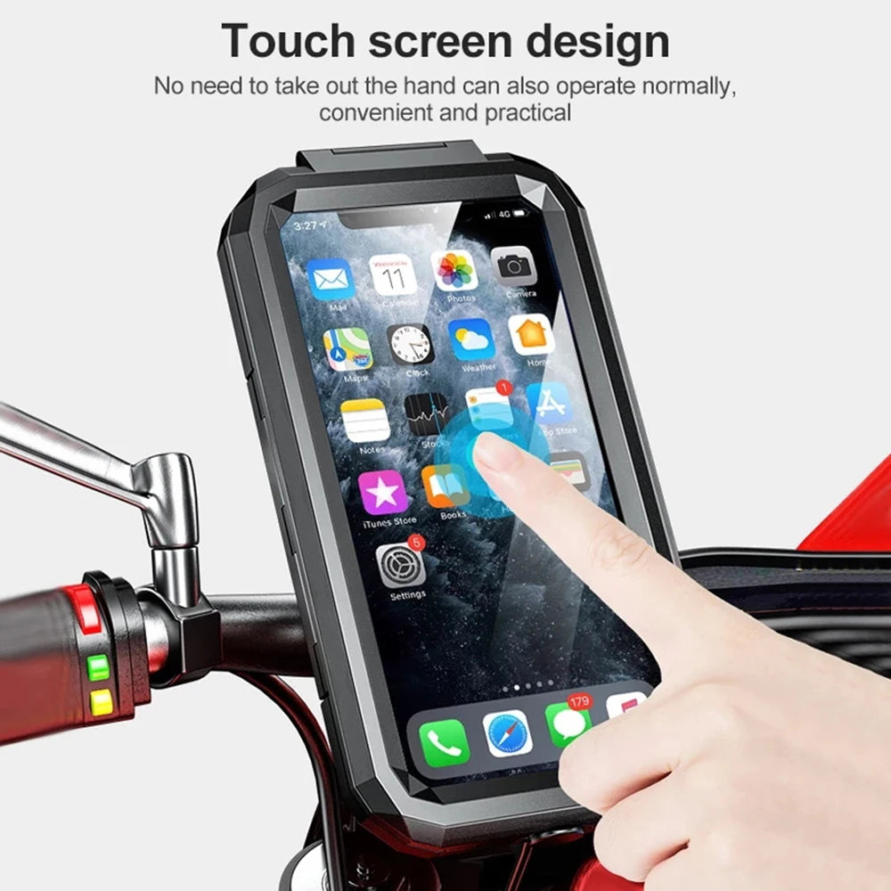 2022 Waterproof Case 12V Motorcycle Phone Holder Wireless Charger 15W Qi/ Type C PD USB Fast Charge Mount Box Double Socket Arms