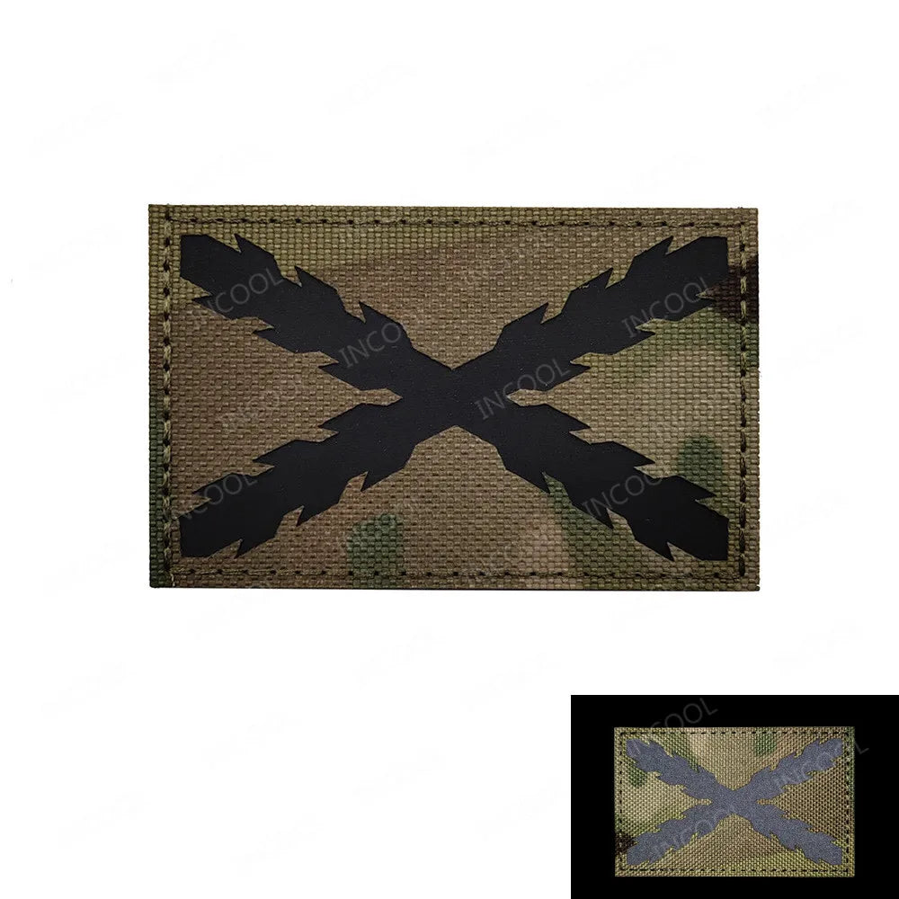 Black White IR Reflective Spain Patch Infrared Spanish Flag Patches Embroidery Patch For Backpack Clothes