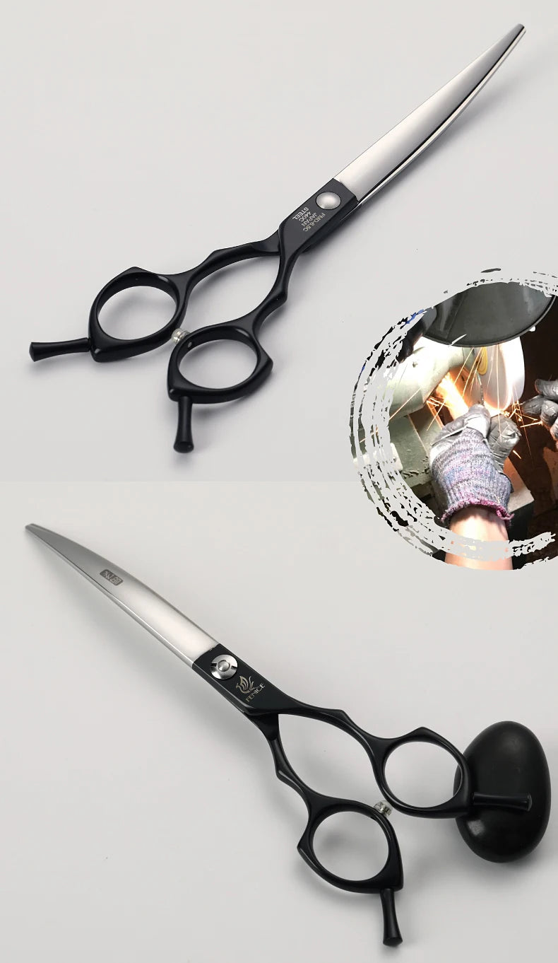 Fenice Professional symetrical handle colorful 6.5 inch pet dog curved animal grooming scissors