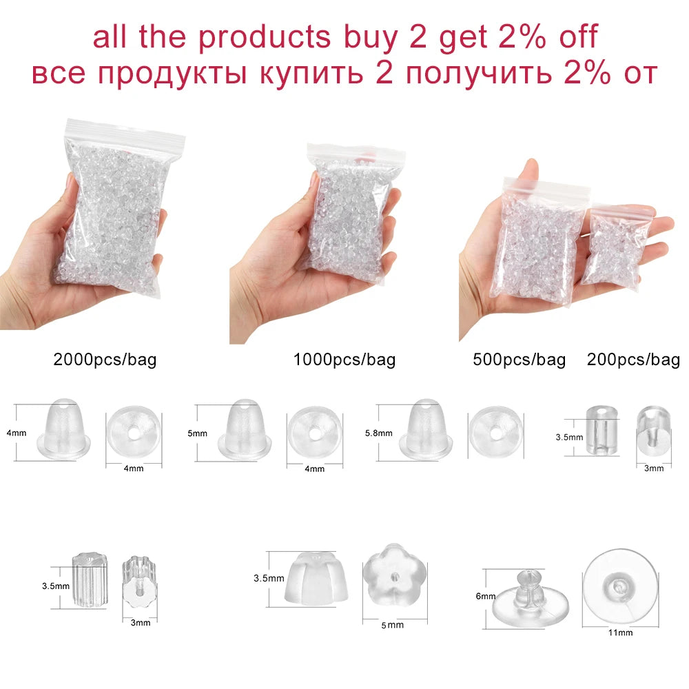 200-2000pcs Soft Silicone Rubber Earring Back Stoppers for Stud