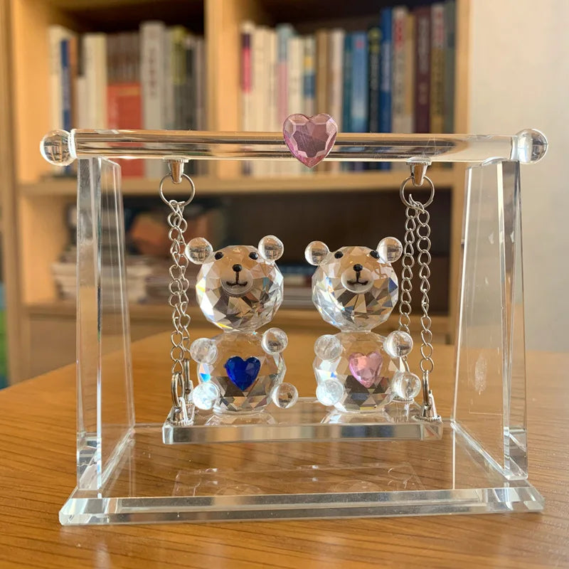 Crystal Couple Bear Figurine Glass Animal Bear Car Ornament Decor Home Table Decor Valentine's Day Gifts For Lovers
