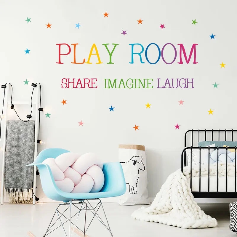 Colored Pattern Play Room Wall Sticker Kids Rooms Bedroom Decorations Wallpaper English Proverbs Mural Removable Stickers Poster