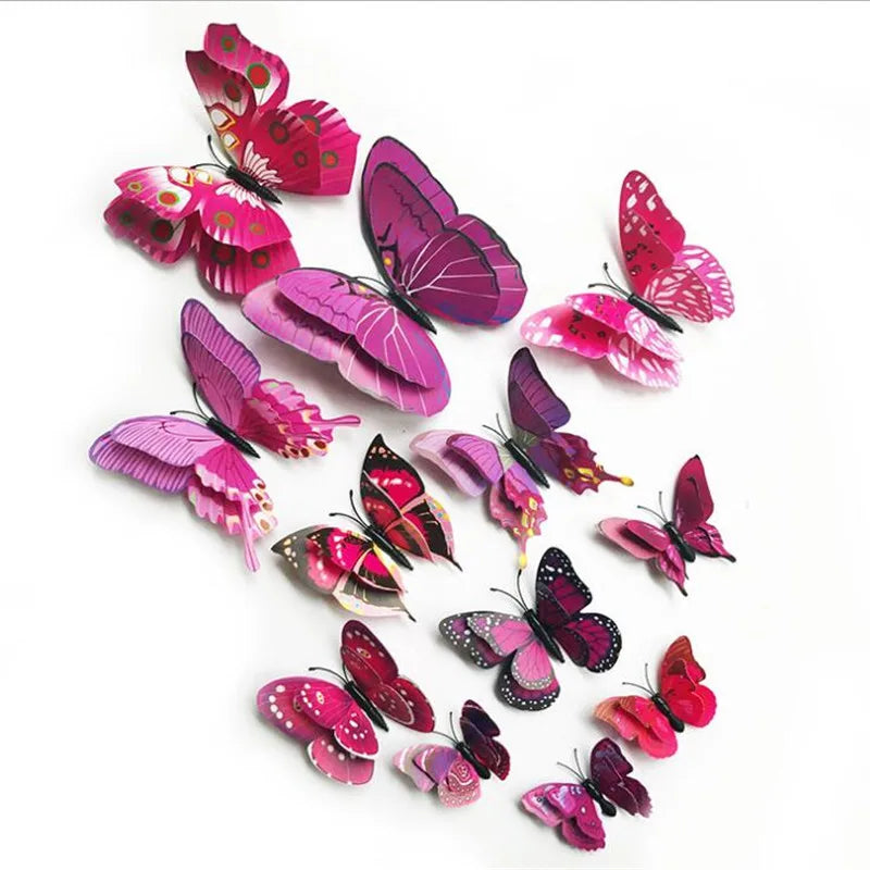 12Pcs 3D Double Layer Butterfly Wall Sticker on The Wall for Home Decor DIY Butterflies Fridge Magnet Stickers Room Decoration