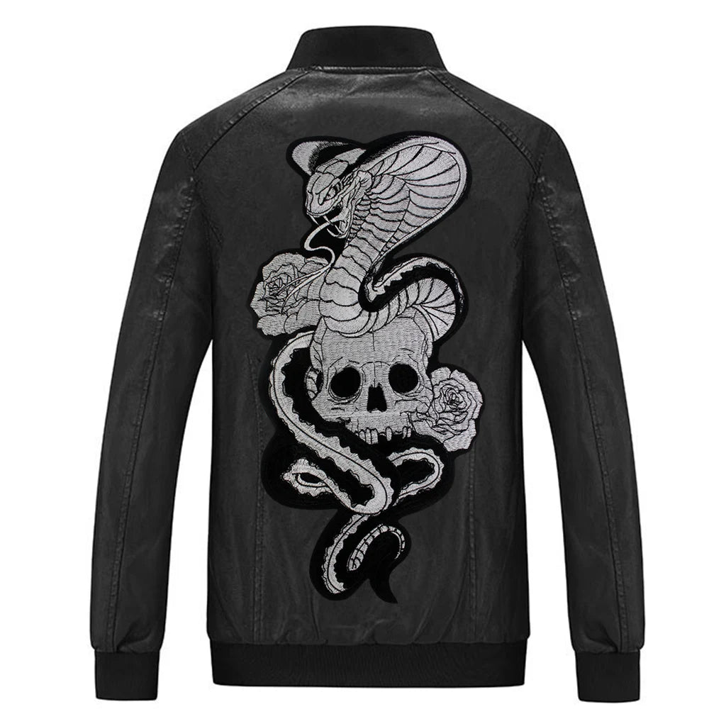 Large Skull Snake flower Biker Patches Iron on Embroidery Back Applique Jackets DIY Motorcycle Patch for Clothing Punk  Badge