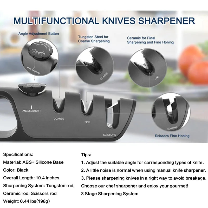Adjustable Angle Knife Sharpener Professional Tool Knife Sharpener 3 StageScissors Sharpening Stone Grinder Kitchen Gadgets