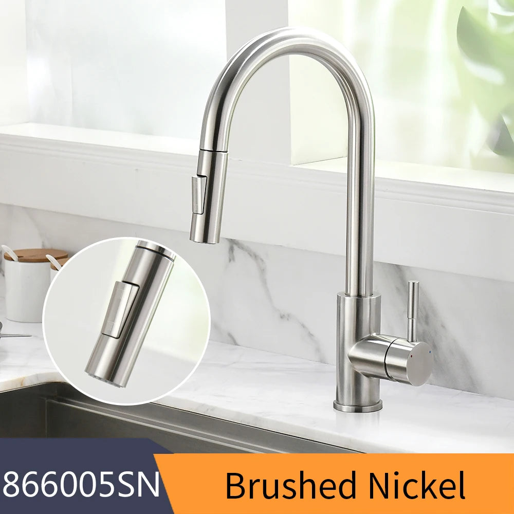 Brushed Nickel Kitchen Faucet Single Hole Pull Out Spout Kitchen Sink Mixer Tap Stream Sprayer Head Chrome/Black Mixer Tap866068
