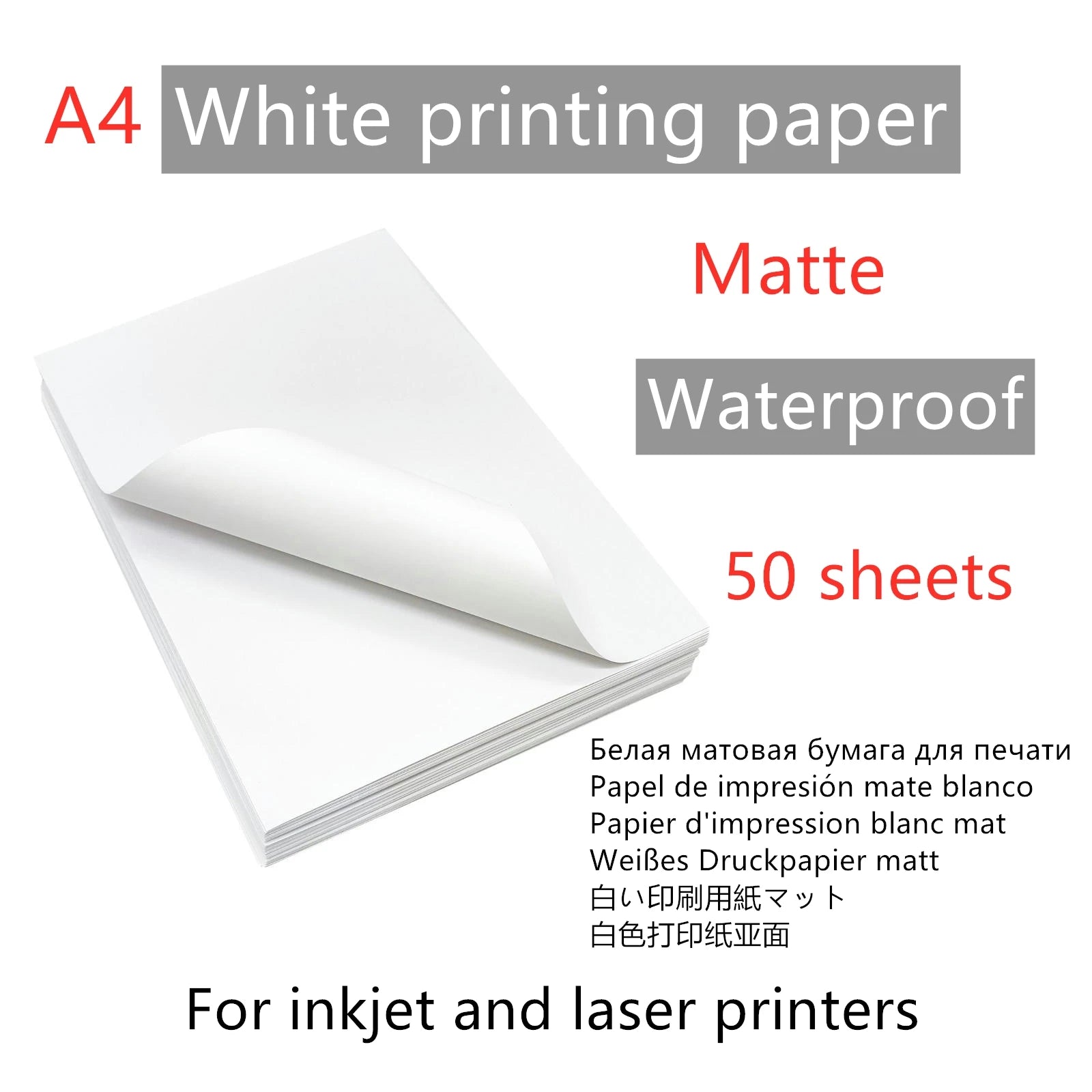 50/10 Sheets A4 Transparent Printable Vinyl Sticker Paper Waterproof Self-Adhesive Glossy paper for Inkjet Printer DIY Crafts