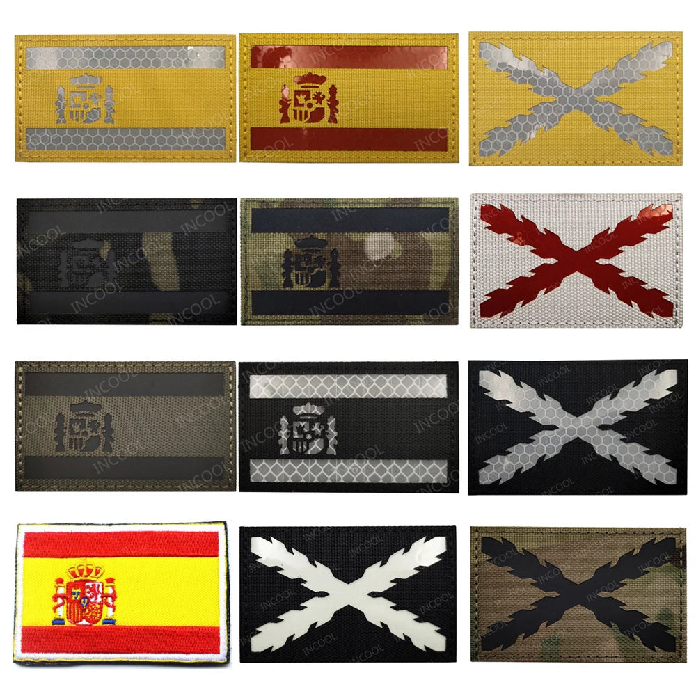 Black White IR Reflective Spain Patch Infrared Spanish Flag Patches Embroidery Patch For Backpack Clothes