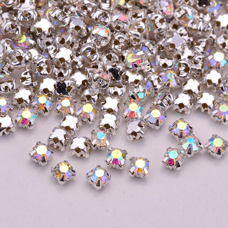 JUNAO SS12 3mm Sewn Sliver Clear Claw Rhinestones Glass Strass Round Shapes Crystal Stones  For Needlework Crafts