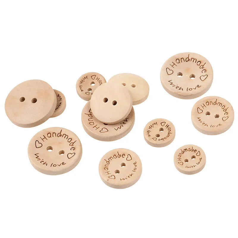 50Pcs 2Hole Natural Wooden Buttons handmade with love wood Button For Scrapbooking Craft DIY Baby Clothing Sewing Accessories