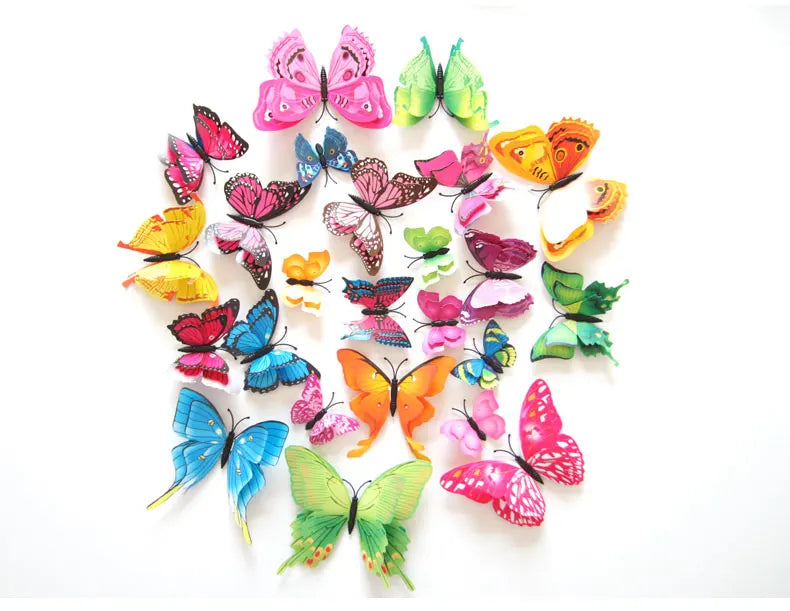 12Pcs 3D Double Layer Butterfly Wall Sticker on The Wall for Home Decor DIY Butterflies Fridge Magnet Stickers Room Decoration