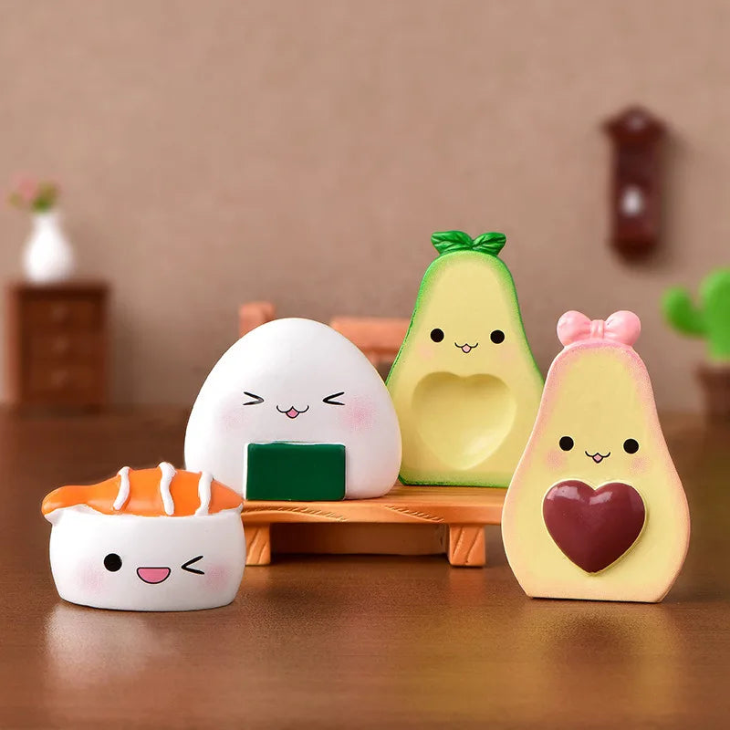 Cute Simulation Avocado Peach Sushi Egg Figurine Resin Cartoon Model Home Decor DIY Miniature Fairy Garden Cake Accessories
