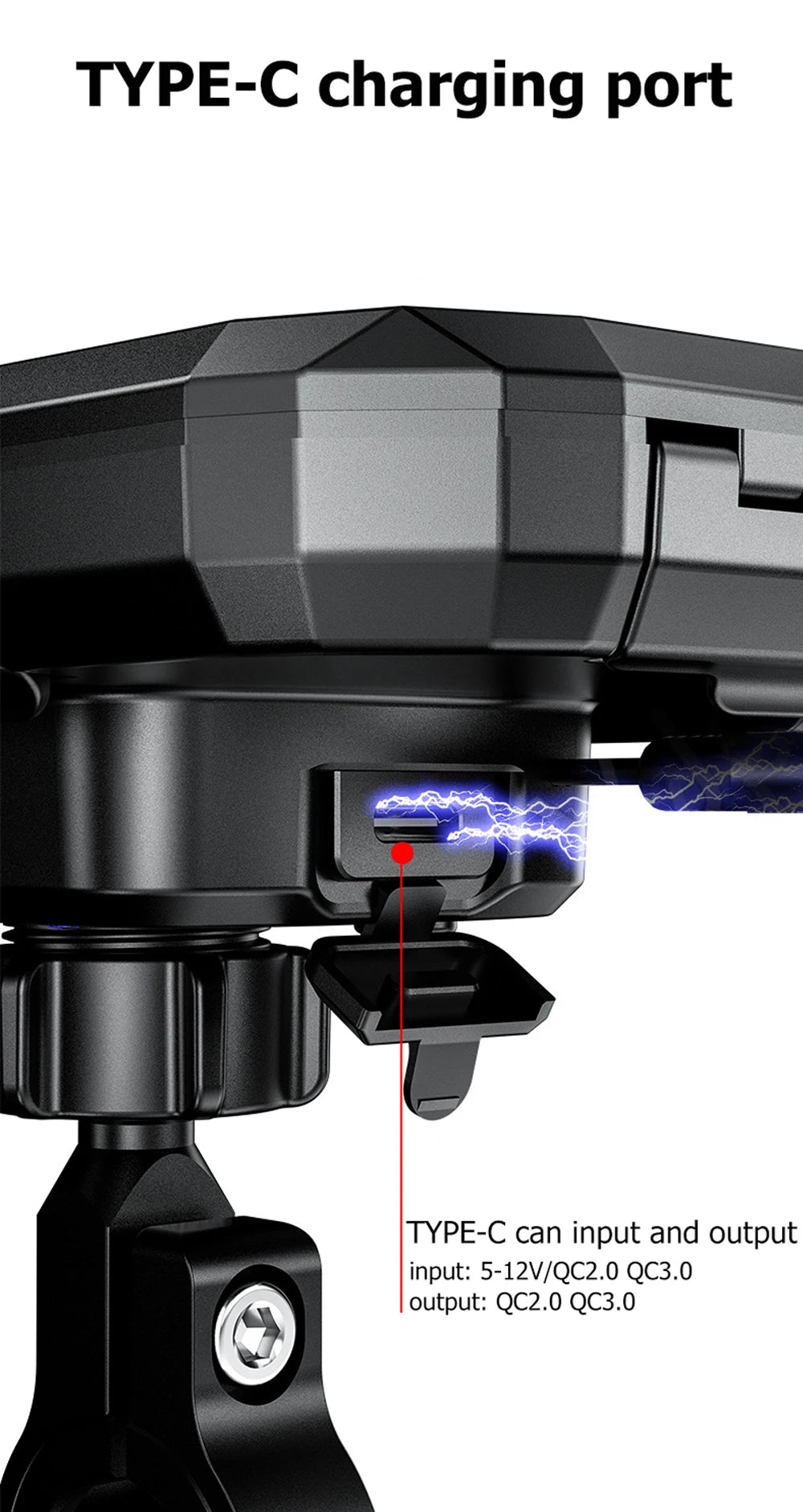 2022 Waterproof Case 12V Motorcycle Phone Holder Wireless Charger 15W Qi/ Type C PD USB Fast Charge Mount Box Double Socket Arms