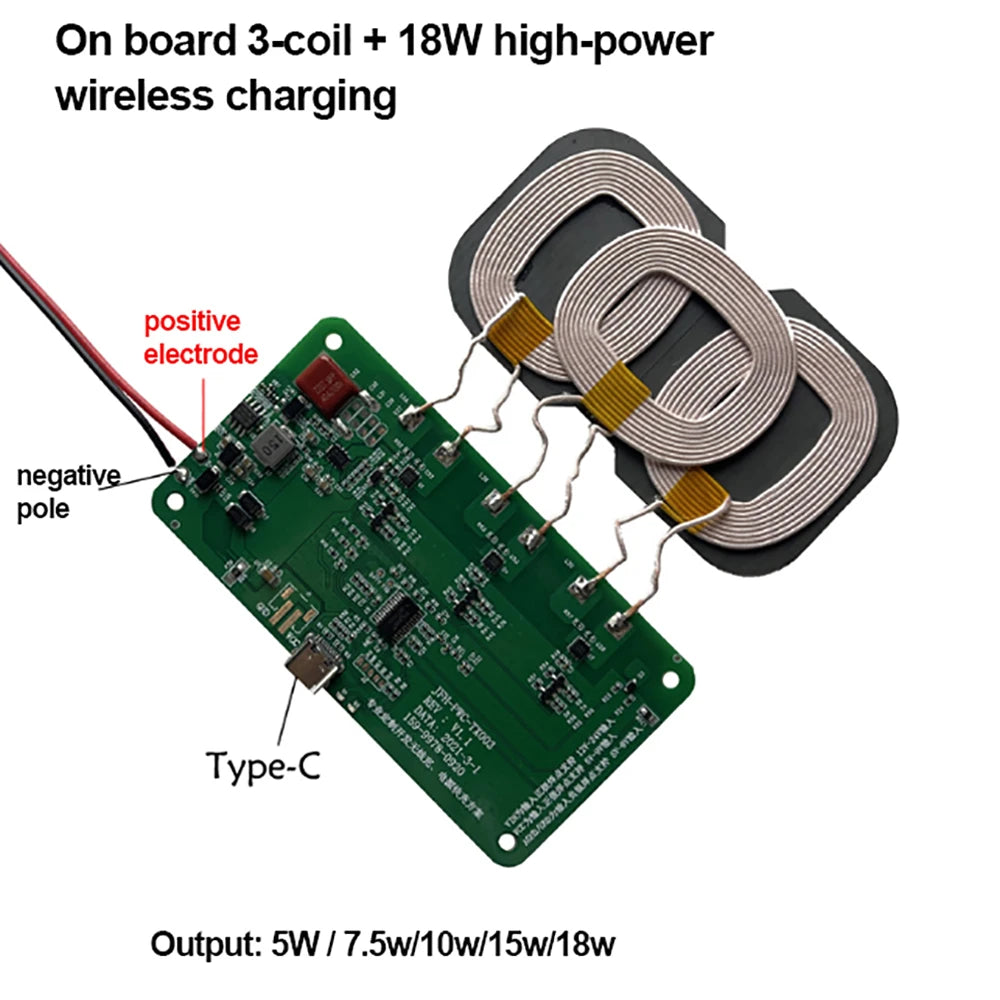 18W/20W High Power 5V 12V Fast Charging Wireless Charger Transmitter Module Type-c USB + Coil universal For Car Phone Battery