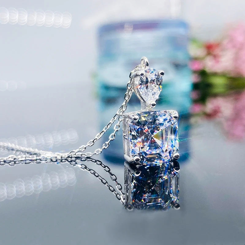 Huitan Luxury Princess Square CZ Pendant Necklace for Women White/Green/Yellow/Pink Colors Fashion Wedding Jewelry Drop Shipping