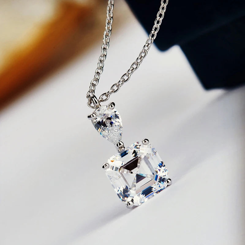 Huitan Luxury Princess Square CZ Pendant Necklace for Women White/Green/Yellow/Pink Colors Fashion Wedding Jewelry Drop Shipping