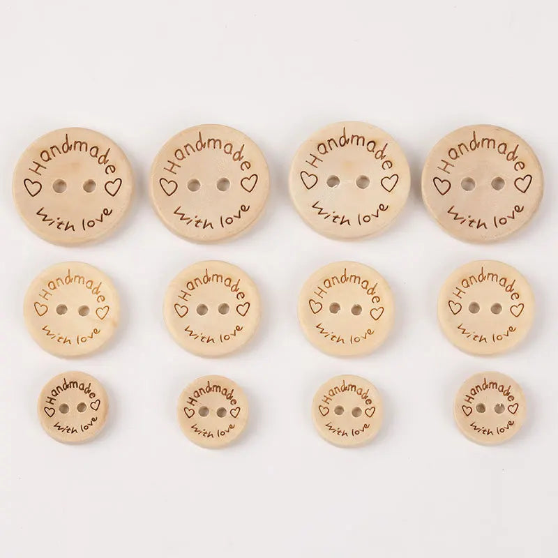 50Pcs 2Hole Natural Wooden Buttons handmade with love wood Button For Scrapbooking Craft DIY Baby Clothing Sewing Accessories