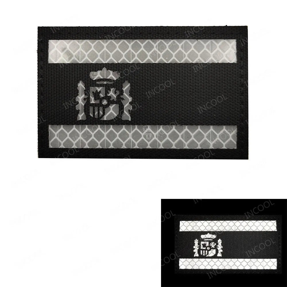 Black White IR Reflective Spain Patch Infrared Spanish Flag Patches Embroidery Patch For Backpack Clothes