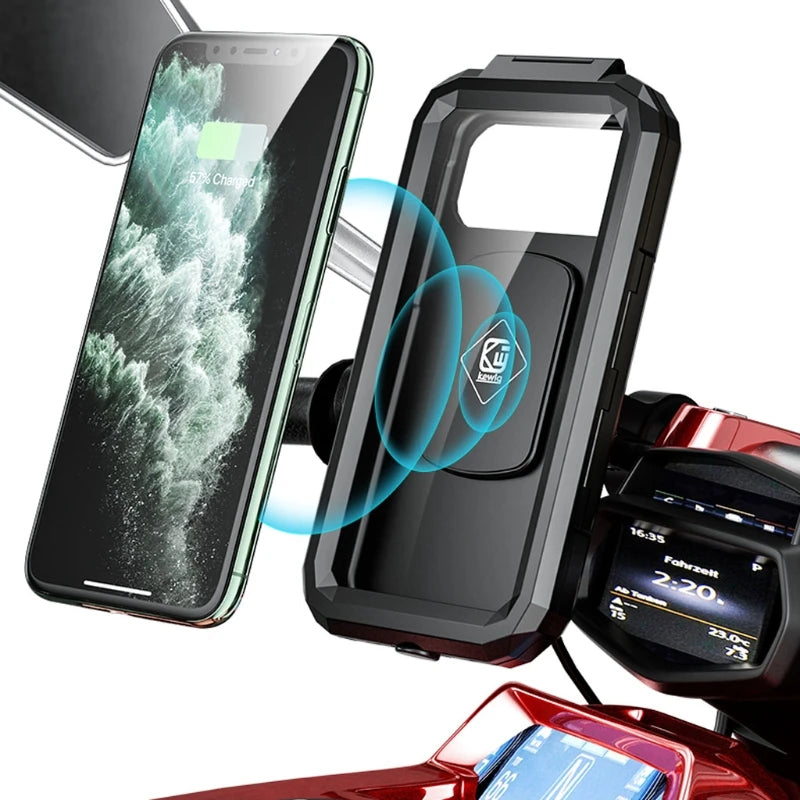 2022 Waterproof Case 12V Motorcycle Phone Holder Wireless Charger 15W Qi/ Type C PD USB Fast Charge Mount Box Double Socket Arms