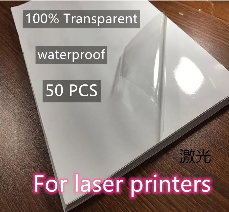 50/10 Sheets A4 Transparent Printable Vinyl Sticker Paper Waterproof Self-Adhesive Glossy paper for Inkjet Printer DIY Crafts