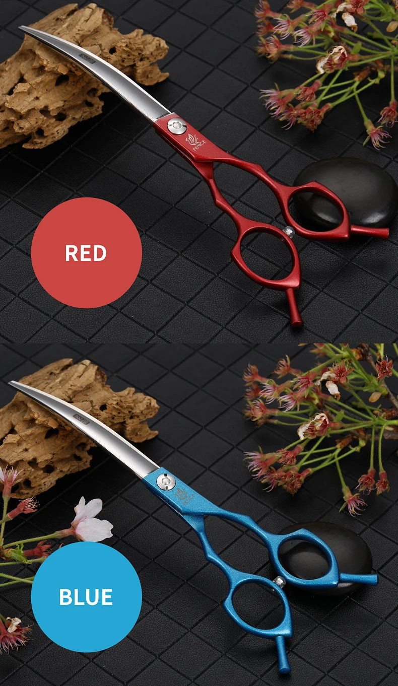 Fenice Professional symetrical handle colorful 6.5 inch pet dog curved animal grooming scissors