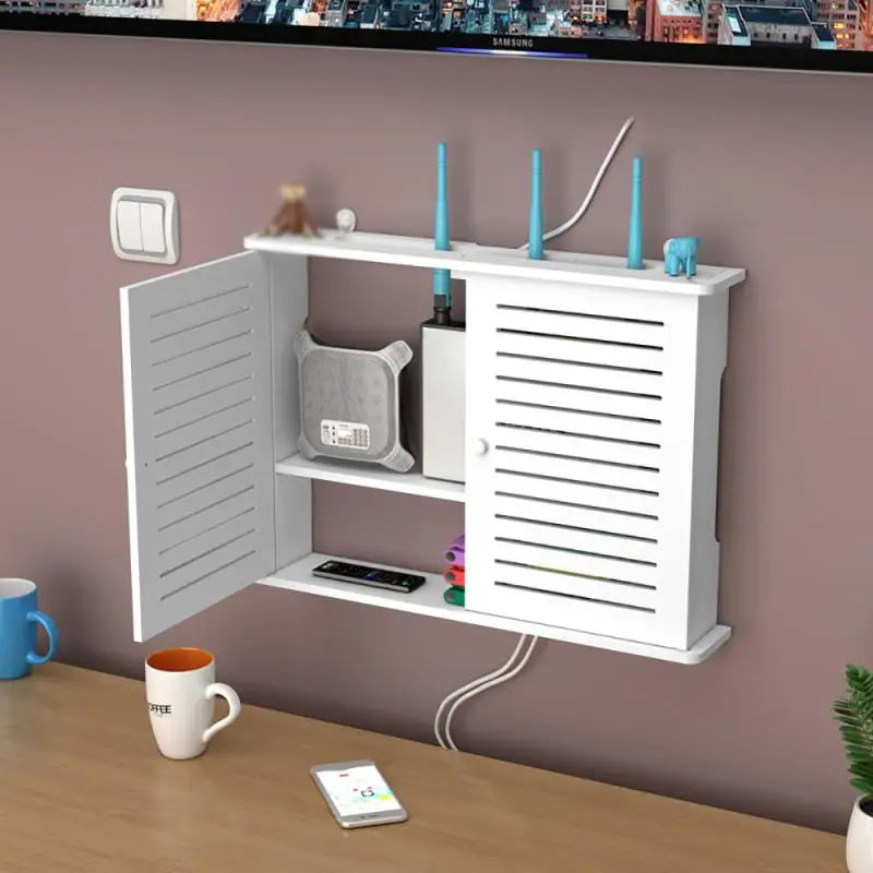 Punch-free Double Layers Wall Shelf TV set-top Box Rack Living Room Router Wall Hanging Storage Box Wireless Wifi Router Shelf