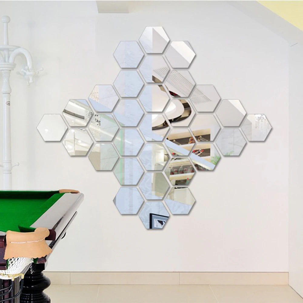 6/12pcs 3D Mirror Wall Sticker Hexagon Decal Home Decor DIY Self-adhesive Mirror Decor Stickers Art Wall Decoration 126mm Large