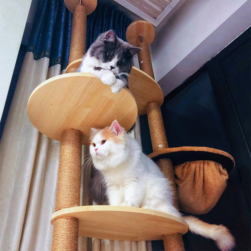 Cat Scratching Post Cat Tree Sisal Solid Wood DIY Cat Climbing Frame Replacement Post Accessories Kitten Toy Tower Scratcher