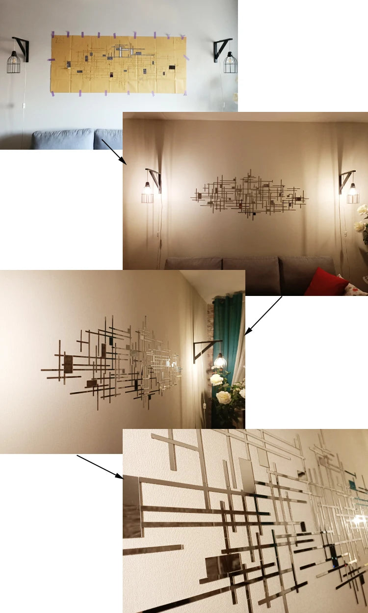 Simple Line Geometry Mirror Acrylic Wall Stickers, Living Room Wall Decoration, Originality 3D, DIY Home Decor