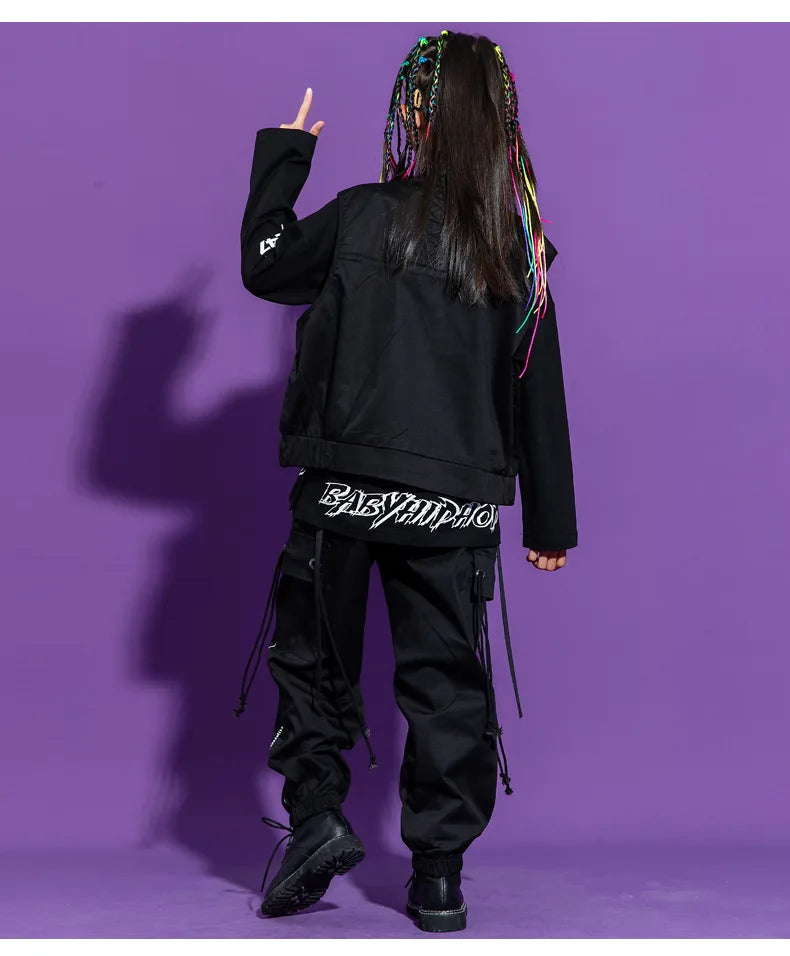 Boy Hip Hop Girl High Collar Vest Cargo Pants Outfits Child Sweatshirt Joggers Street Dance Kids Waistcoat Streetwear Costumes
