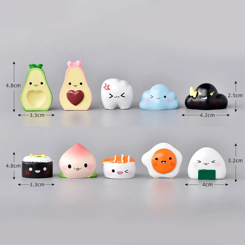 Cute Simulation Avocado Peach Sushi Egg Figurine Resin Cartoon Model Home Decor DIY Miniature Fairy Garden Cake Accessories