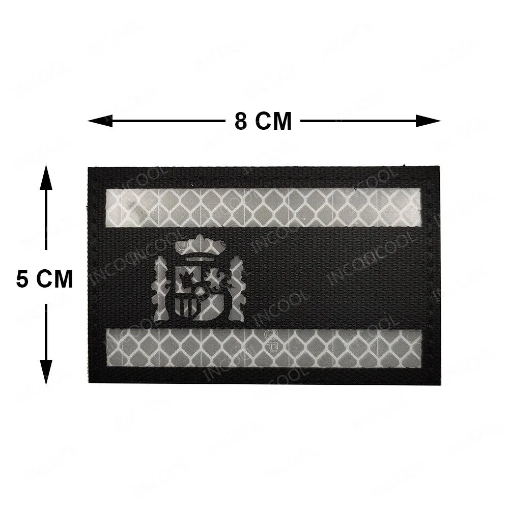 Black White IR Reflective Spain Patch Infrared Spanish Flag Patches Embroidery Patch For Backpack Clothes