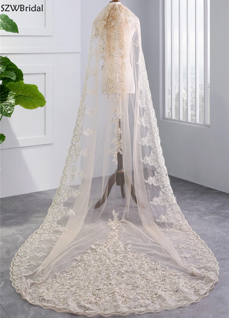 Customized Lace Sequin Wedding Veils 3 Meter Bridal Veil Wedding Accesorios Bridal Headwear Novia Velos Voile Wesele