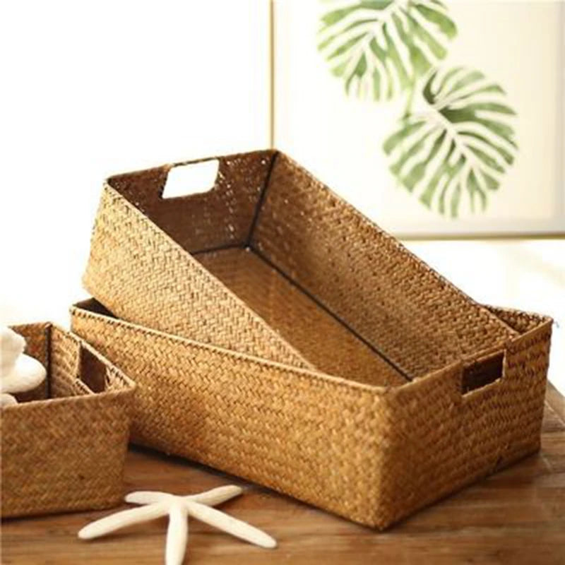 Zerolife-Woven Seagrass Basket for Home Decor, Natural Wicker Basket, Storage Basket, Fruit Bread Towel, Kitchen Table, Rattan
