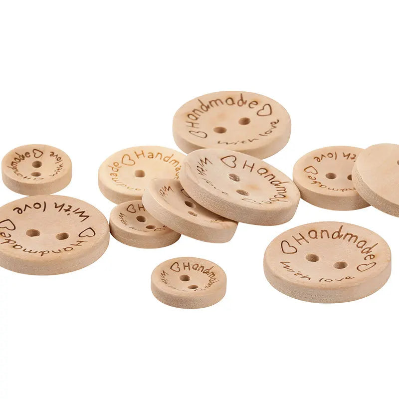 50Pcs 2Hole Natural Wooden Buttons handmade with love wood Button For Scrapbooking Craft DIY Baby Clothing Sewing Accessories
