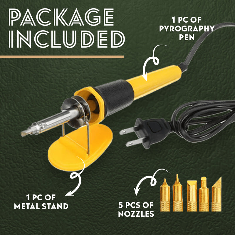 DIY Leather Pyrography Pen Set 7 PCS Electric Wood Carving Pen With 5 Heads Stand Wood Craft Accessory for Soldering Graver Tool