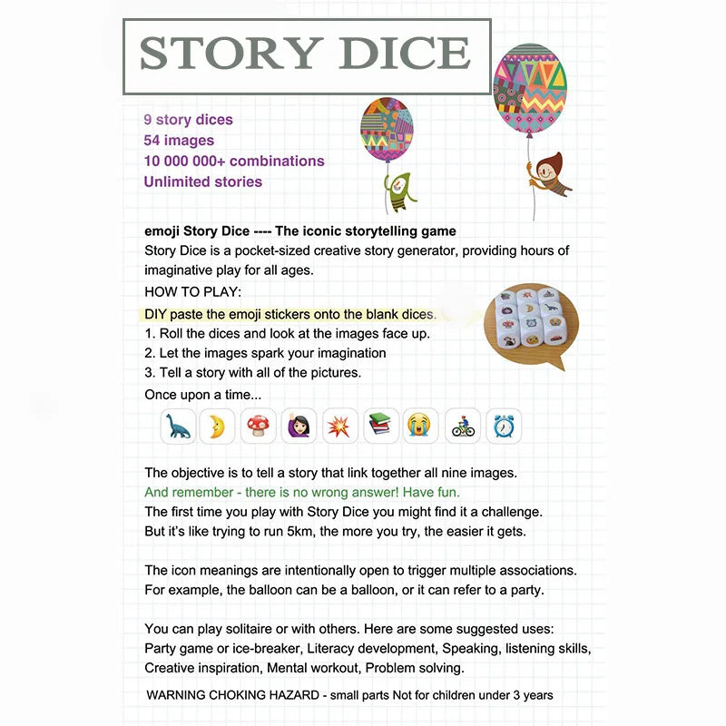 9pcs Dice Telling Story Toys Imagine Story Toys Dice Game DIY Blank Dice Sticker Party Game Educational Toys for Children Gifts