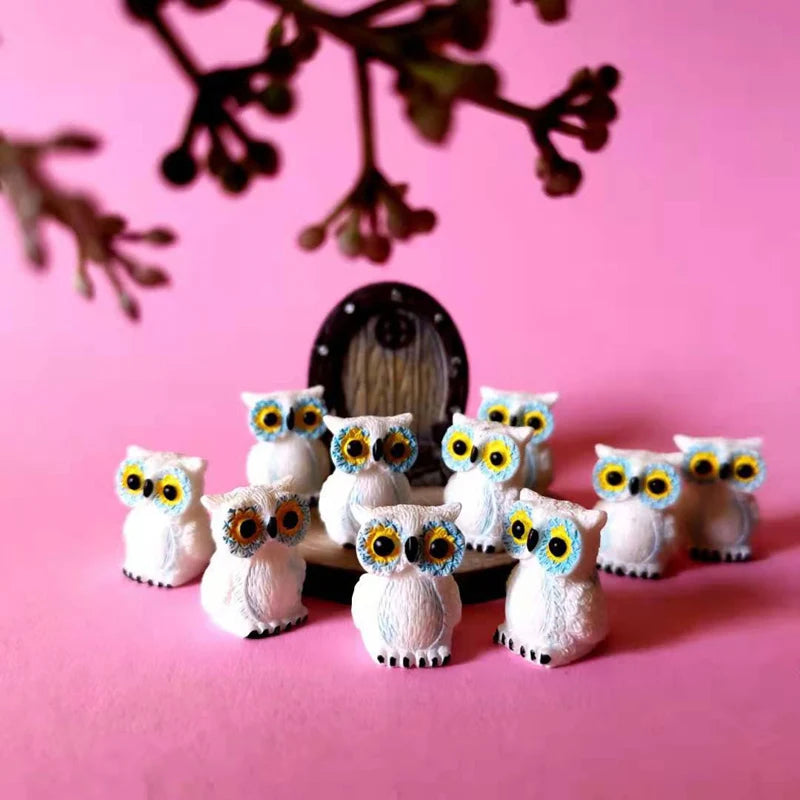 sale~10Pcs/owls/miniatures animals/lovely cute/fairy garden gnome/moss terrarium decor/crafts/bonsai/figurine/diy supplies