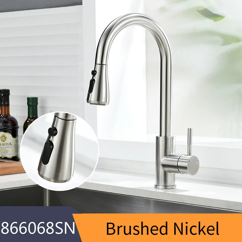 Brushed Nickel Kitchen Faucet Single Hole Pull Out Spout Kitchen Sink Mixer Tap Stream Sprayer Head Chrome/Black Mixer Tap866068